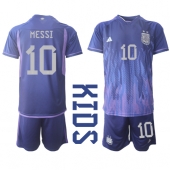 Argentinië Lionel Messi #10 Uit tenue Kids WK 2022 Korte Mouwen (+ broek)