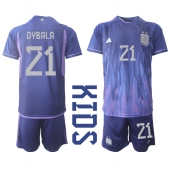 Argentinië Paulo Dybala #21 Uit tenue Kids WK 2022 Korte Mouwen (+ broek)