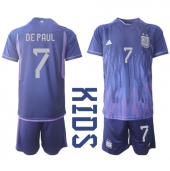 Argentinië Rodrigo de Paul #7 Uit tenue Kids WK 2022 Korte Mouwen (+ broek)