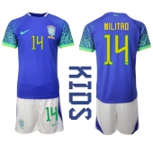 Brazilië Eder Militao #14 Uit tenue Kids WK 2022 Korte Mouwen (+ broek)