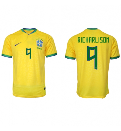 Brazilië Richarlison #9 Thuis tenue WK 2022 Korte Mouwen