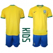 Brazilië Thuis tenue Kids WK 2022 Korte Mouwen (+ broek)