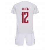 Denemarken Kasper Dolberg #12 Uit tenue Kids WK 2022 Korte Mouwen (+ broek)